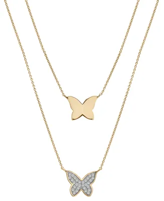 Wrapped Diamond Pave & Polished Butterfly Layered Pendant Necklace (1/6 ct. t.w.) in 10k Gold, 17" + 1" extender, Created for Macy's