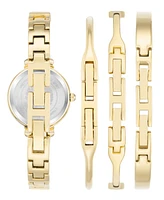 Anne Klein Women's Gold-Tone Alloy Bangle with Pink Enamel Fashion Watch 33.5mm and Bracelet Set - Pink, Gold