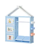 Qaba Kids Wardrobe Closet Hanging Rack Built for Kids Bedroom Storage, Blue