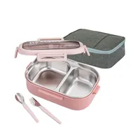 28OZ Compartment Bento Lunch Box With Lunch Bag And Cutlery Set, Pink