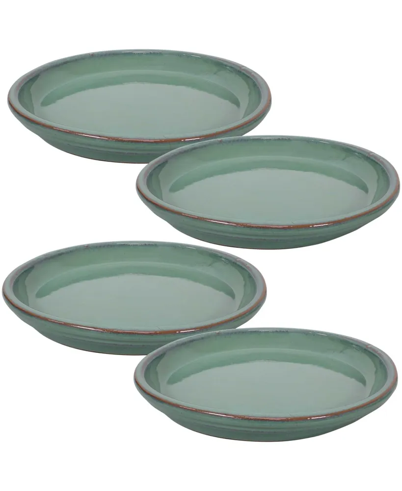 Sunnydaze Decor Ceramic Outdoor Flower Pot Saucers Set of 4 - Uv- and Frost-Resistant - Seafoam Glazed Finish