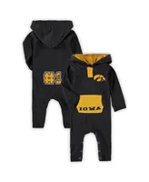 Newborn and Infant Boys Girls Colosseum Black Iowa Hawkeyes Henry Pocketed Hoodie Romper