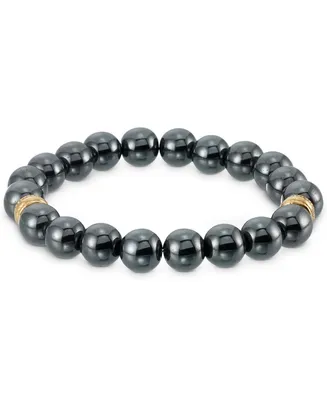 Legacy for Men by Simone I. Smith Hematite Bead Stretch Bracelet in Gold-Tone Ion-Plated Stainless Steel