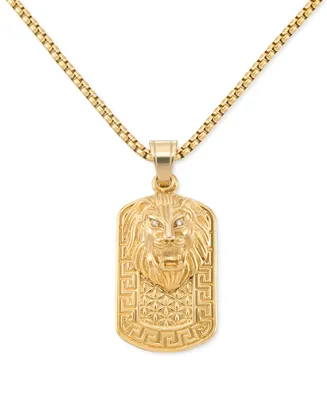 Legacy for Men by Simone I. Smith Crystal Lion Head & Greek Key Dog Tag 24" Pendant Necklace in Yellow Ion-Plated Stainless Steel - Gold