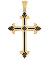 Esquire Men's Jewelry Black Cubic Zirconia Cross Pendant in 14k Gold-Plated Sterling Silver, Created for Macy's