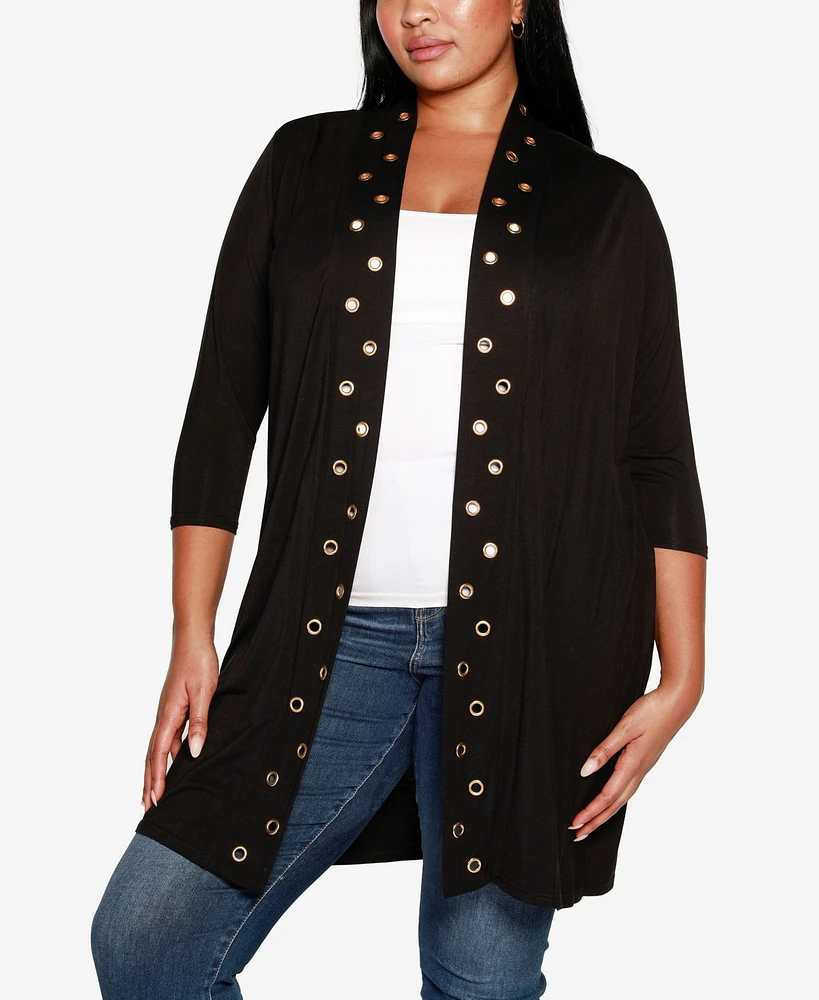 Belldini Plus Grommet-Trim Duster Cardigan Sweater