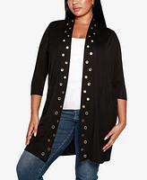 Belldini Plus Grommet-Trim Duster Cardigan Sweater