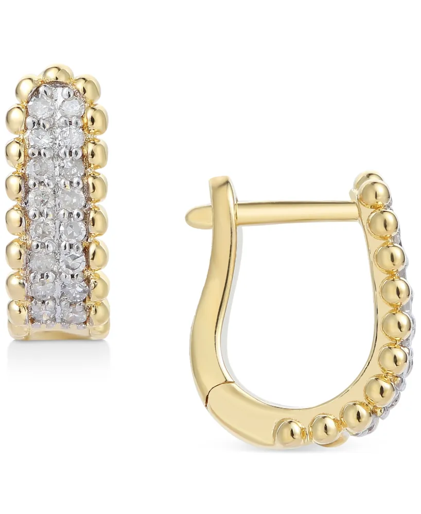 Diamond Bead Leverback Hoop Earrings (1/6 ct. t.w.) in 14k Gold-Plated Sterling Silver - Gold