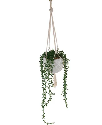 Flora Bunda String of Pearls Macrame Hanging Ceramic Pot Donkey Tails, 4"