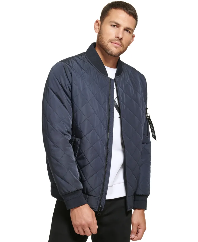 Calvin Klein Men's Quilted Baseball Jacket with Rib-Knit Trim