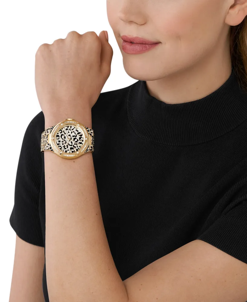 Michael Kors Women's Lennox Three-Hand Black and Gold-Tone Stainless Steel Bracelet Watch 43mm - Gold