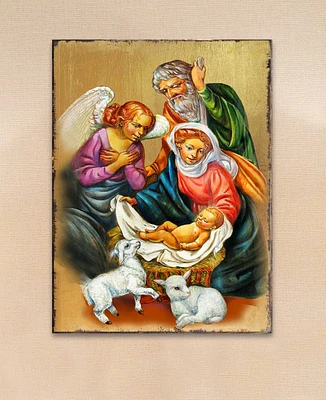 Designocracy Icon Nativity Block Wall Art on Wood 8"