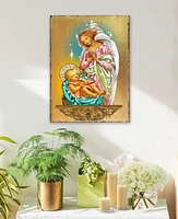 Designocracy Icon Blessing Angel with Child Wall Art on Wood 8"