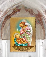 Designocracy Icon Blessing Angel with Child Wall Art on Wood 16"