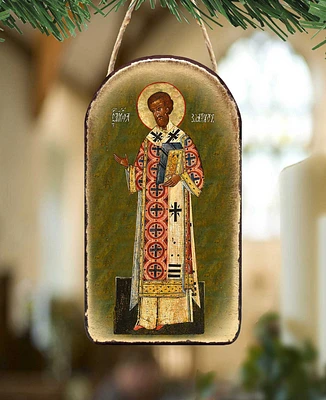 G.DeBrekht Saint Chrysostom Wooden Greek Christian Orthodox Icon Ornament