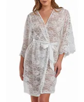 iCollection Women's Jasmine Soft Sheer Lace Robe with Self Tie Satin Sash