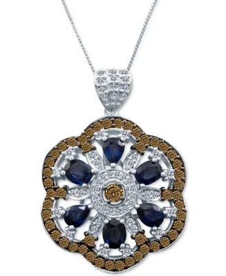 Le Vian Chocolatier Blueberry Sapphire (2-1/5 ct. t.w.) & Diamond (1-5/8 ct. t.w.) Openwork Flower 18" Pendant Necklace in 14k White Gold