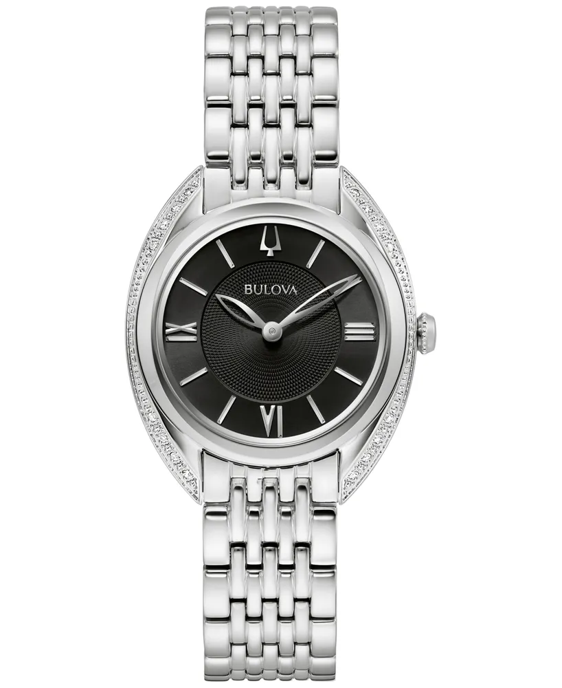 Bulova Women's Classic Diamond (1/10 ct. t.w.) Stainless Steel Bracelet Watch 30mm, A Macy's Exclusive - Silver