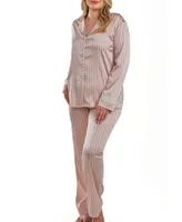 iCollection Brillow Plus Satin Striped Button Down Pajama Pant Set, 2 Piece