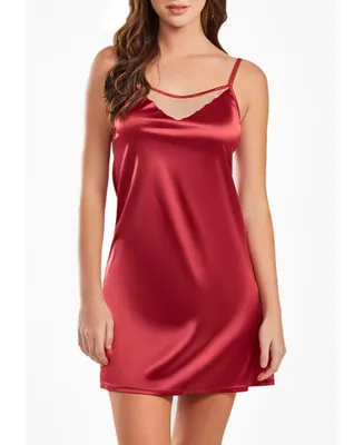 iCollection Women's Jenna Contrast Nude and Burgundy Satin Chemise