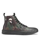 Karl Lagerfeld Men's Quilted Camo Double Back Zip High Top with Head Patch Sneaker