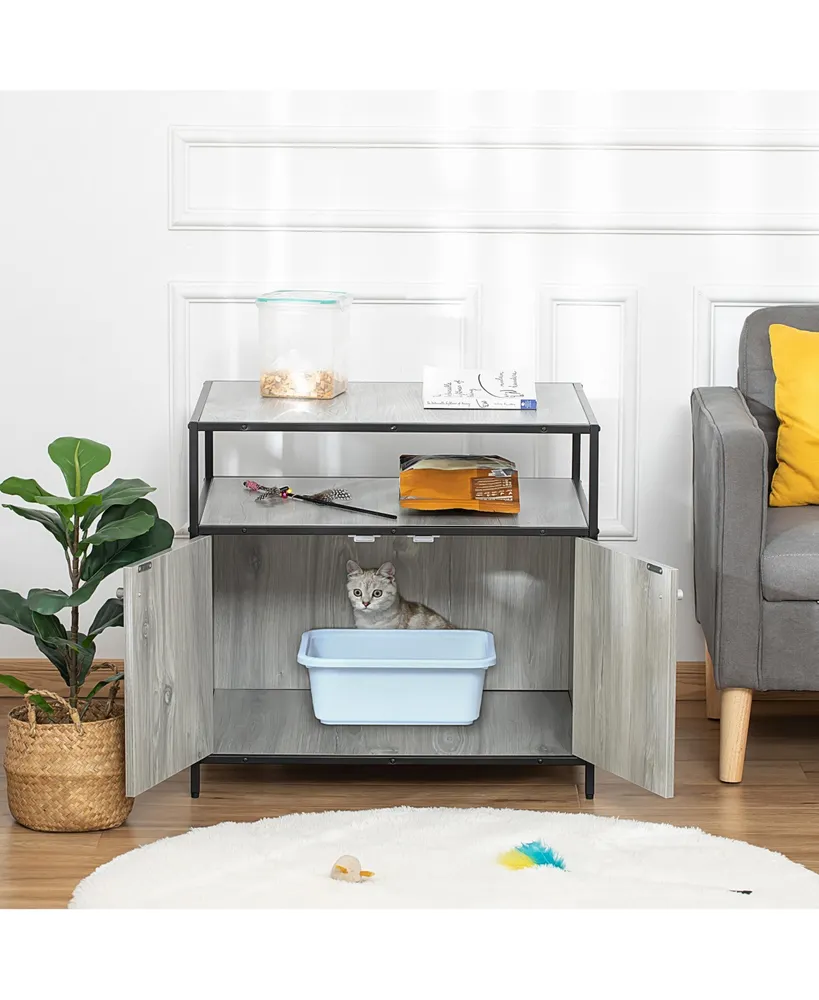 Pet Cat Litter Box w/ Easy-entry Wide Surface Adjustable Shelves