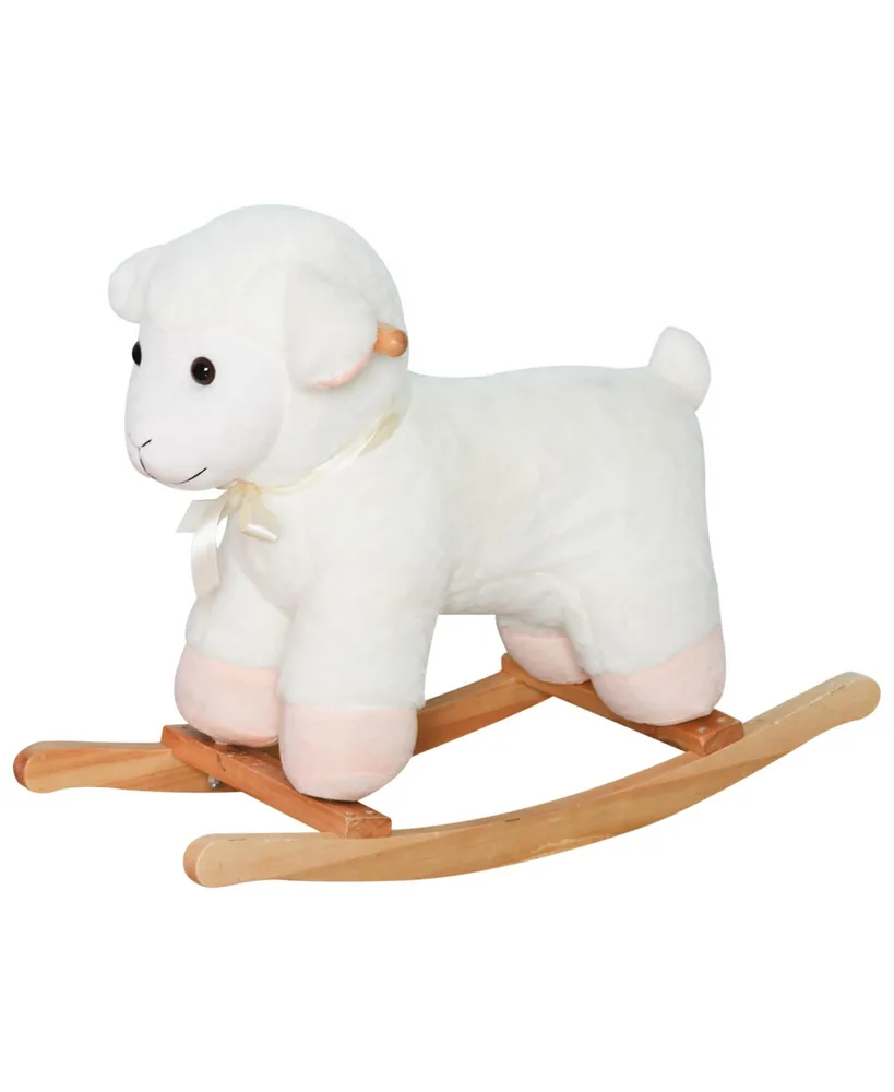 Qaba Kids Sheep Lamb Rocking Horse Stuffed Ride On Rocker Wooden Plush