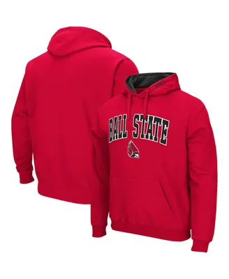 Men's Colosseum Cardinal Ball State Cardinals Arch and Logo Pullover Hoodie