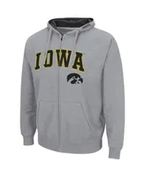 Men's Colosseum Heathered Gray Iowa Hawkeyes Arch and Logo 3.0 Full-Zip Hoodie