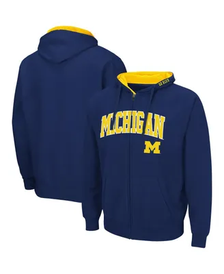 Men's Colosseum Navy Michigan Wolverines Arch and Logo 3.0 Full-Zip Hoodie