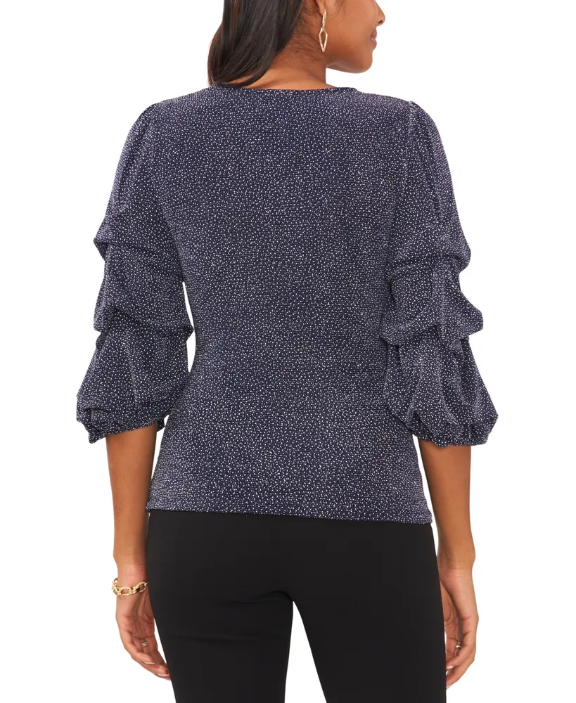 Msk Women's Glitter-Knit Tiered-Sleeve Surplice Top