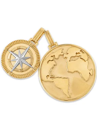 Esquire Men's Jewelry 2-Pc. Set Globe & Compass Amulet Pendants in 14k Gold-Plated Sterling Silver, Created for Macy's