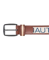 Nautica Men's Logo Ribbon with Leather Trim Belt