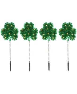 Shamrock St Patrick's Day Pathway Marker Lawn Stakes Clear Lights Set, 4 Piece