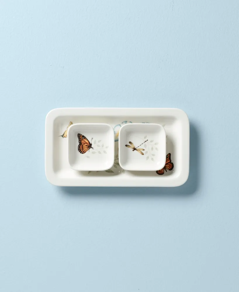 Butterfly Meadow 3 Piece Sushi Plate Bowls Set