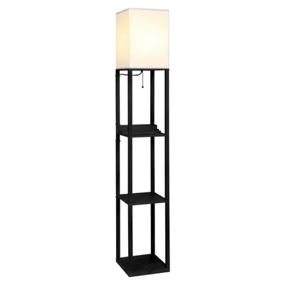 Brightech Maxwell Shelf & Led Floor Lamp with Lantern Shade - Usb Port, Outlet
