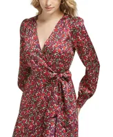 Karl Lagerfeld Paris Women's Puffed-Shoulder Faux-Wrap Dress