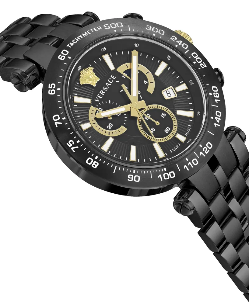 Versace Men's Swiss Chronograph Bold Black Ion Plated Bracelet Watch 46mm