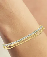 2-Pc. Diamond & Paperclip Link Bracelets (1/4 ct. t.w.) in 14k Gold-Plated Sterling Silver - Gold