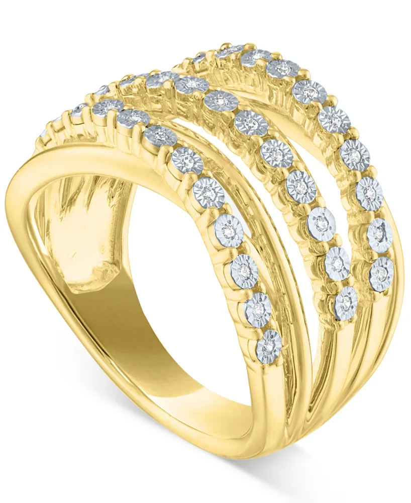 Diamond Multirow Crossover Statement Ring (1/10 ct. t.w.) - Gold