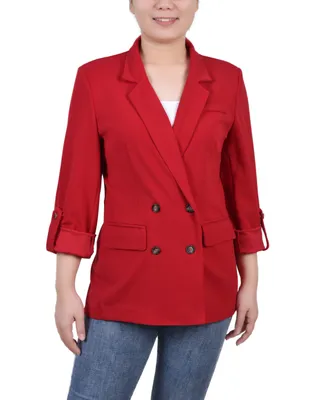 Ny Collection Petite Long Sleeve Double Breasted Crepe Blazer