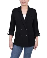 Ny Collection Petite Long Sleeve Double Breasted Crepe Blazer