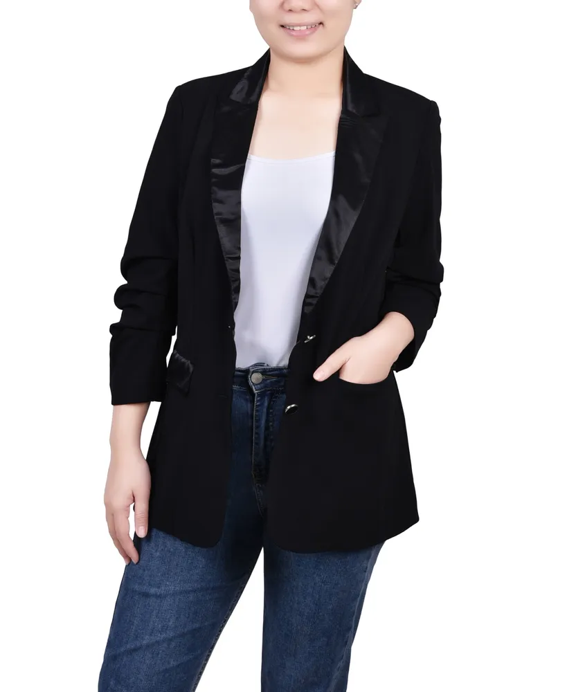 Ny Collection Petite Satin Lapel Scuba Crepe Jacket