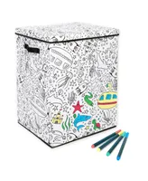 Baum Kid's Coloring Under Sea Print Hamper with Lid and 4 Washable Markers Set
