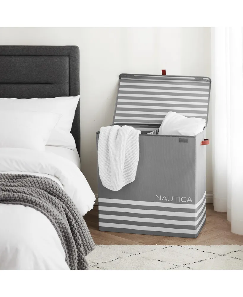 Nautica Folded Divided Hamper with Lid Stripe
