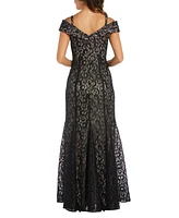 R & M Richards Off-The-Shoulder Lace Gown