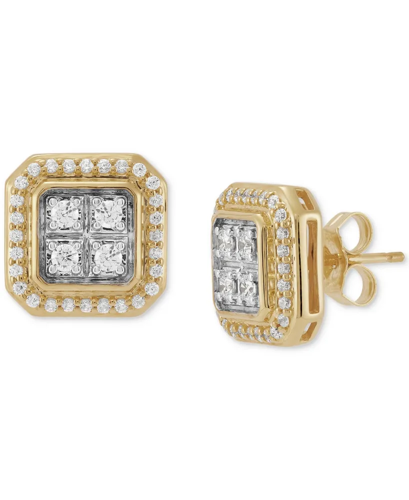 Grown With Love Men's Lab Grown Diamond Halo Square Cluster Stud Earrings (1/2 ct. t.w.) in 10k Gold