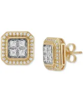 Grown With Love Men's Lab Grown Diamond Halo Square Cluster Stud Earrings (1/2 ct. t.w.) in 10k Gold