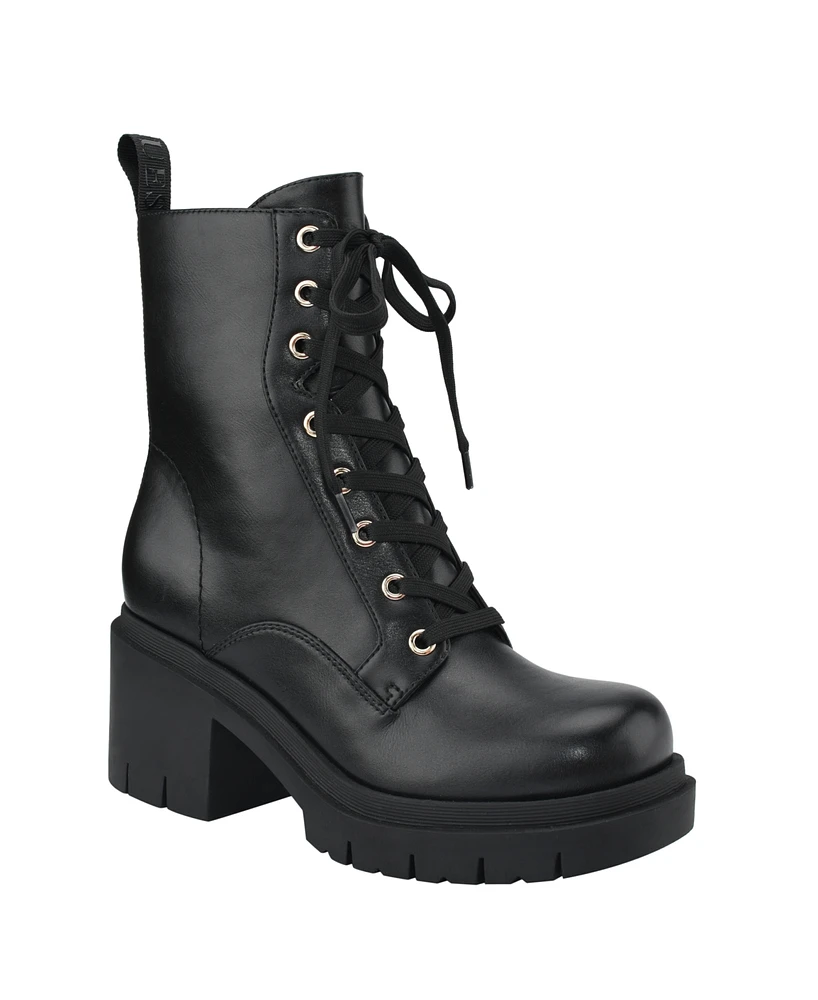 Guess Women's Juel Low Heel Lace Up Combat Booties