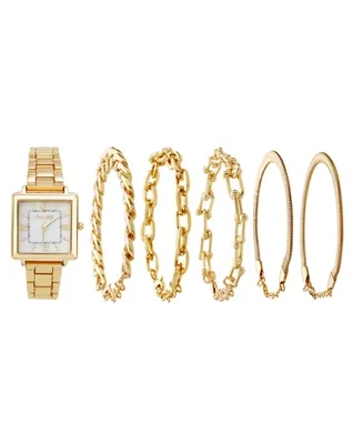 Jessica Carlye Women's Quartz Movement Gold-Tone Bracelet Analog Watch, 29mm with Stackable Bracelet Set - Gold